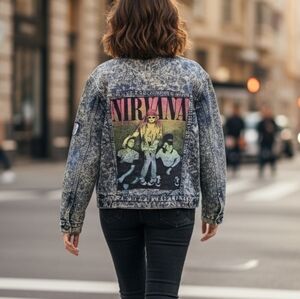 OOAK NIRVANA Distressed Blue Jean Jacket SM-XL